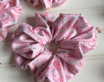 Pink Candy Canes Scrunchie, Christmas Scrunchie
