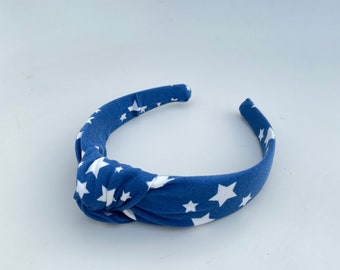 Navy Stars Top Knot Headband, Brynnbands, Hard Headband, Knotted Headband, Top Knot
