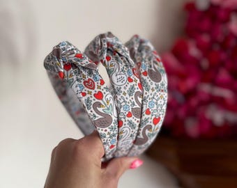 Swans Headband, Top Knot, Valentine Headband, Pink Headband, Brynnbands, Hard Headband, Knotted Headband, Valentine's Day
