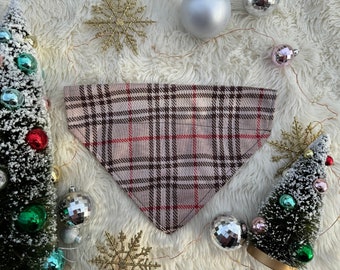 Brown Plaid Dog Bandana, Over the Collar Holiday Dog Bandanas, Holiday Dog Bandanas, Christmas Bandanas,  Brynnbands, Dog Bandannas