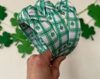 Shamrocks checkered Headband, Shamrock Headband, Hard Headband, St Patricks Day,  St Pats, Irish Headband, Green Headband, Brynnbands