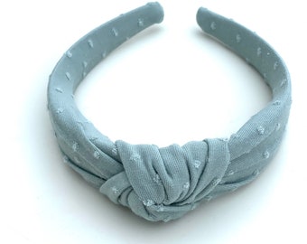 Sage Blue/Green Swiss Dot Top Knot Headband, Brynnbands, Hard Headband, Knotted Headband, Top Knot