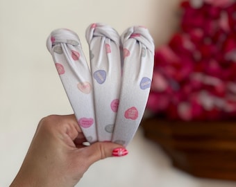 Conversation Hearts Headband, Top Knot, Valentine Headband, Pink Headband, Brynnbands, Hard Headband, Knotted Headband, Valentine's Day