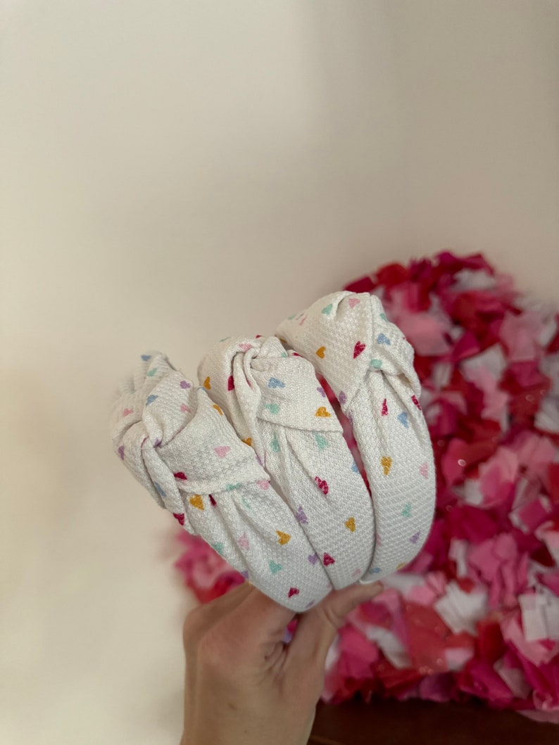 Confetti Hearts Top Knot, Valentine Headband, Pink Headband, Brynnbands, Hard Headband, Knotted Headband, Valentine's Day image 2