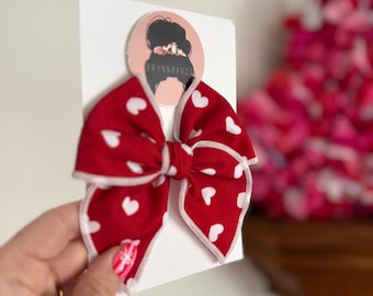 Red with White Hearts Fable Bow, Valentine's Bow
