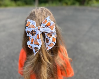 School Spirit Bow, Fable Bow, Orange and Black Bow, Halloween Bow,  Bow Hair Clip, Long Tail Hair Bow, Barrette Hair Clip,  Brynnbands,