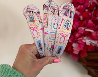 Nurse Headband, Medical Headband, Nursing Headband, Pink nursing Headband, hospital Headband, Brynnbands, Hard Headband, Knotted Headband,