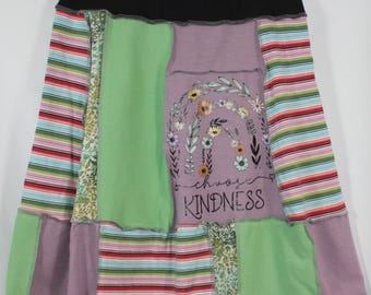 Upcycled Patchwork Skirt Above Knee Recycled Choose Kindness Mixed Prints M 8/12