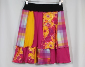 Upcycled Skirt Recycled Fabric Mixed Prints Above Knee Perky Pink Bright Multi S 4/8