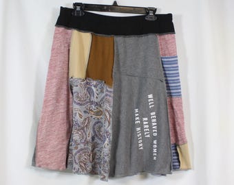 Upcycled Skirt Patchwork Recycled Fabric Knee Length A Line Well Behaved Women Pocket L 14/18