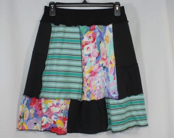 Upcycled Skirt Recycled Fabric Mixed Prints Above Knee Perky Floral Multi S 4/8