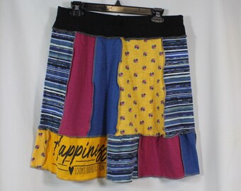 Upcycled Skirt Patchwork Recycled Happiness Looks Good on You Above Knee Whimsical L 14/18