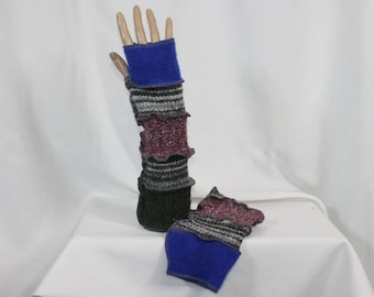 Arm Warmers Fingerless Gloves Recycled Sweaters Upcycled Wool Blends Green Gray 1 Size
