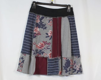 Upcycled Skirt Recycled Fabric Mixed Prints Above Knee Navy Gray Multi S 4/8