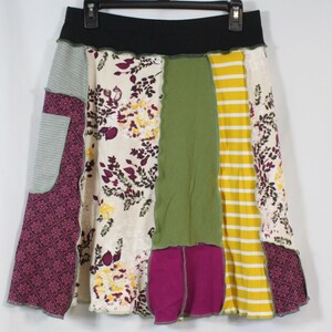 Upcycling Rock Patchwork Recycle Stoff Am Knie Mit Tasche Grün Lila Gemischt M 8-12
