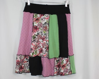 Upcycled Skirt Recycled Fabric Mixed Prints Above Knee Pink Polka Dot Green Multi S 4/8