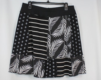 Upcycled Skirt Patchwork Recycled Mixed Prints Above Knee Black White Mix L 14/18