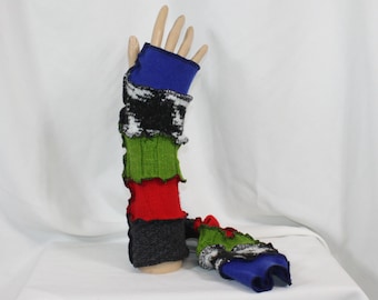 Arm Warmers Fingerless Gloves Recycled Sweaters Upcycled Wool Blends Red Blue Green 1 Size