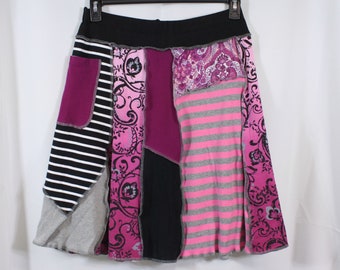 T-shirt patchwork con gonna riciclata Twirl riciclato al ginocchio Fucsia Rosa Nero Grigio con tasca Mix Up Perky M 8-12