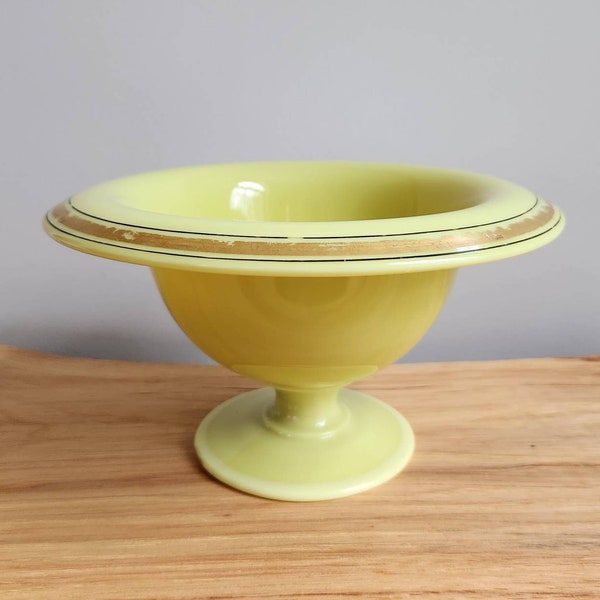 Vintage Antique 1920s Cambridge Glass Primrose Uranium Yellow Custard Glass with Gold and Black Compote Pedestal Bowl Candy Dish Footed Bowl