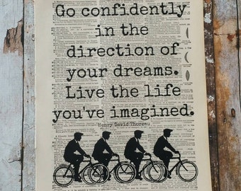 Go Confidently In The Direction Of Your Dreams Dictionary Art Print / Henry David Thoreau / Book Print / Quote Print / Bike Print