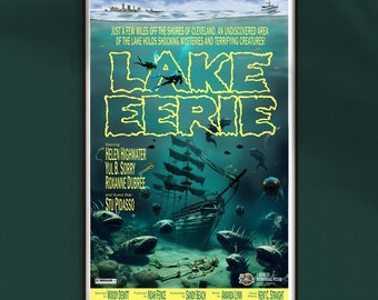 Lake Eerie Poster – Funny Cleveland Lake Erie Monster Retro Art Print