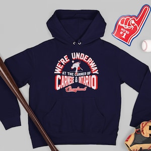 Cleveland Guardians Baseball Hoodie Sweatshirt We're Underway at the Corner of Carnegie and Ontario image 1