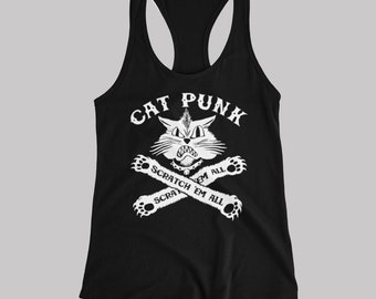Cat Punk women's racerback tank top, Cat Lover, Scratch'em All