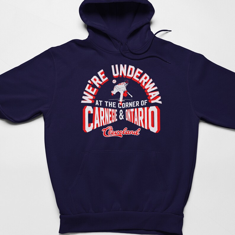 Cleveland Guardians Baseball Hoodie Sweatshirt We're Underway at the Corner of Carnegie and Ontario image 3