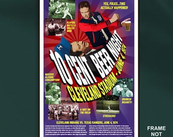Ten Cent Beer Night Poster - 12" x 18" Cleveland Baseball Memorabilia