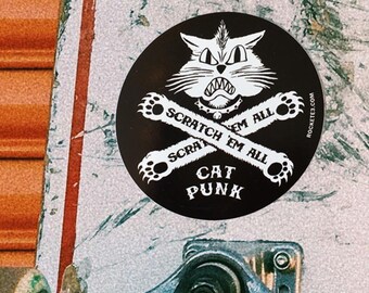 Punk Rock Cat Sticker – Scratch ’Em All Funny Cat Lover Vinyl Decal