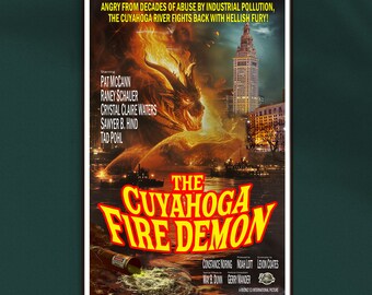 Cuyahoga Fire Demon Poster – Cleveland River Fire Retro Monster Art Print