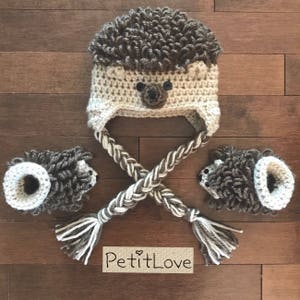 Hedgehog Set - 0-3m Crochet Hedgehog Hat & Booties