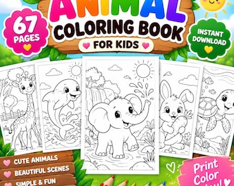 60+ Animal Coloring Pages for Kids | Easy Printable Book (Digital Download)