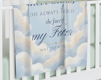 Baby Swaddle Blanket 30x40, Blue or Pink - Their Angels Do Always Behold, Matthew 18:10 KJV