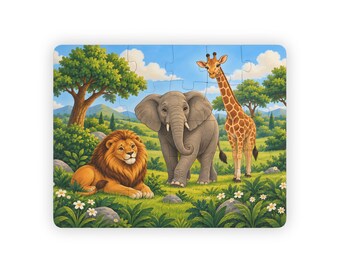 Quebra-cabeça infantil 35,5 x 28 cm, 30 peças - Leão, Elefante e Girafa, História da Criação, a partir de 3 anos
