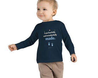 Toddler Long Sleeve T-Shirt 2T-6T - Fearfully and Wonderfully Made, Psalm 139:14, Footprints