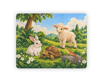 Quebra-cabeça infantil 35,5 x 28 cm, 30 peças - Cordeiro, Coelho e Tartaruga, História da Criação, a partir de 3 anos