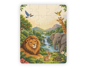Quebra-cabeça infantil 11x14, 30 peças - Animais do jardim e cachoeira, História da Criação, a partir de 3 anos