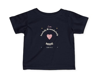 Baby T-Shirt 6M-24M, Optional Name - Fearfully and Wonderfully Made, Psalm 139:14, Heart