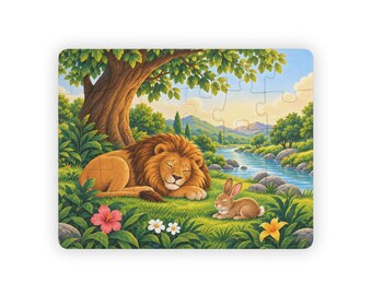 Quebra-cabeça infantil 35,5 x 28 cm, 30 peças - Leão Adormecido, Dia de Descanso da Criação, a partir de 3 anos