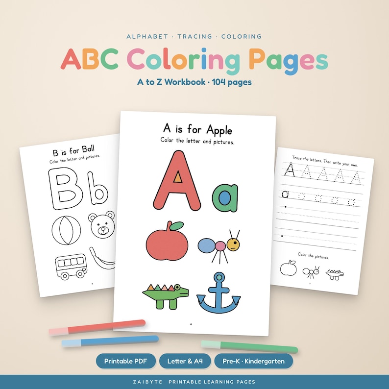 ABC Coloring Pages, Printable Alphabet Coloring Book for Preschoolers ...