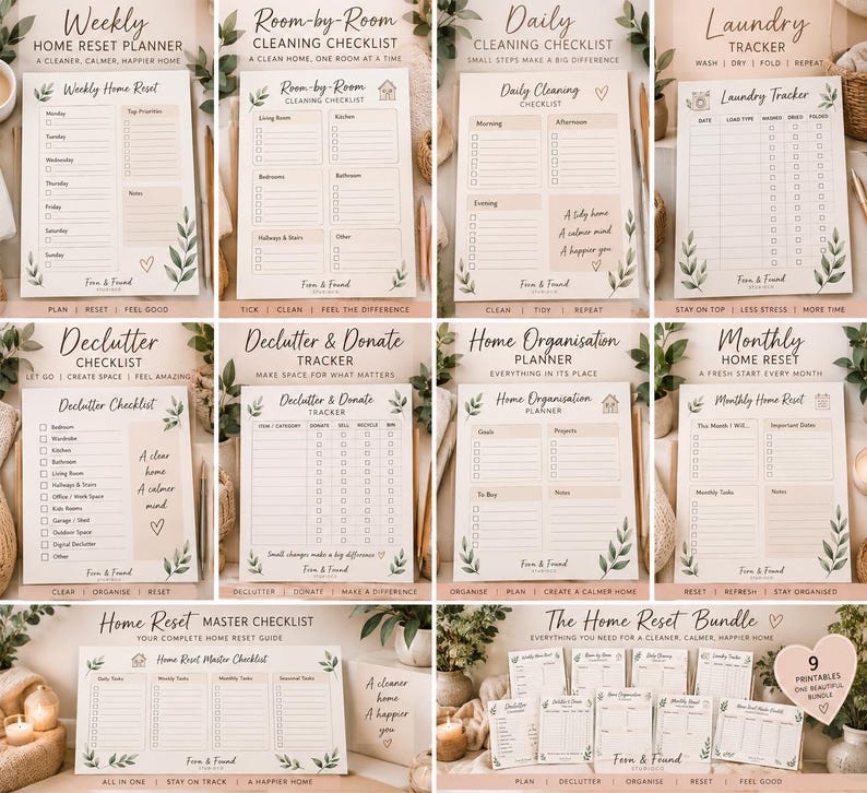 Home Reset Bundle | Printable Cleaning Planner, Weekly Checklist (A4 ...