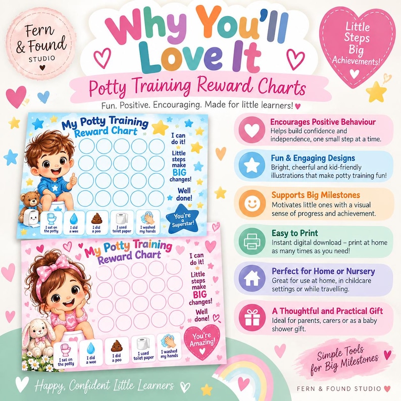 Potty Training Reward Charts | Boy & Girl Bundle (digital Download) A4 ...