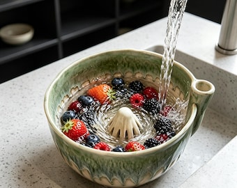 Automatic Berry Washer Ceramic Basket, Spinning Fruit Rinse Colander, Kitchen Fruit Cleaning Gadget, Nordic Kitchen Decor, Drainage Strainer