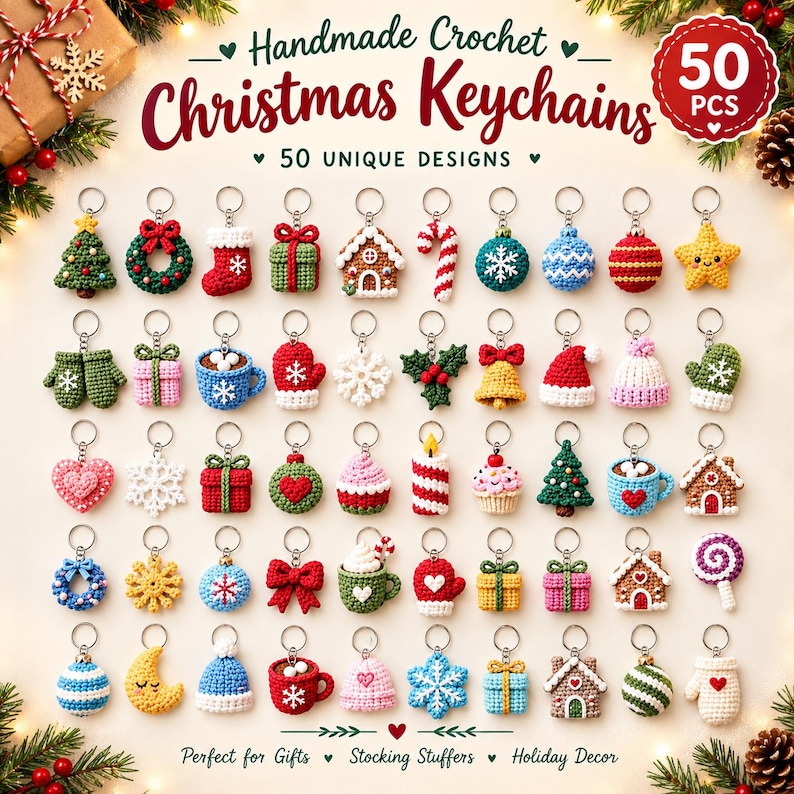 Handmade Crochet Christmas Keychains | Festive Holiday Charms (cotton ...