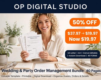 Wedding Order Management Bundle 40 Pages | Etsy Seller Forms | Timeline Calculator | Proof Approval | Event Tracker | PLR MRR
