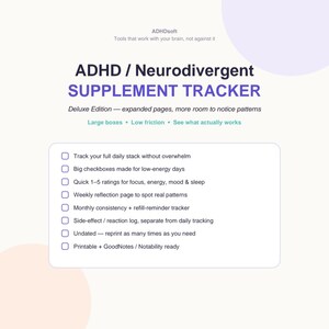 ADHD Supplement Tracker App | Fully Fillable Working PDF + Printable | Not Another Canva Template | Offline Digital Log