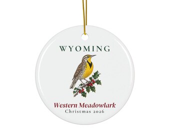 Ornement d'oiseau de l'État du Wyoming, Sturnelle de l'Ouest, Ornement de Noël 2026, Ornement d'oiseau aquarelle, Cadeau du Wyoming pour les amoureux des oiseaux