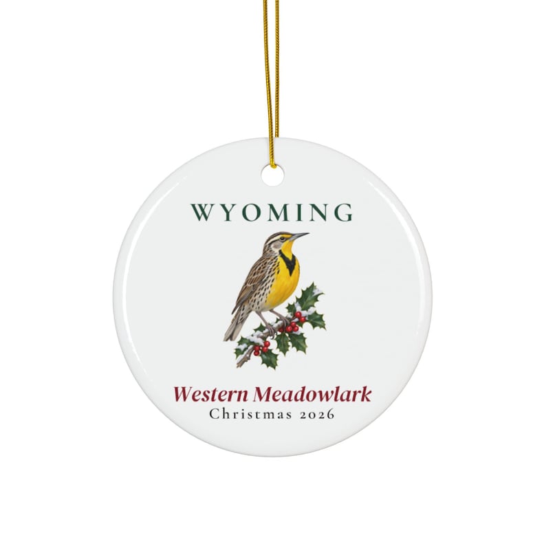 Wyoming State Bird Ornament, Western Meadowlark Christmas Ornament 2026, Watercolor Bird Ornament, Wyoming Gift for Bird Lover Bild 1